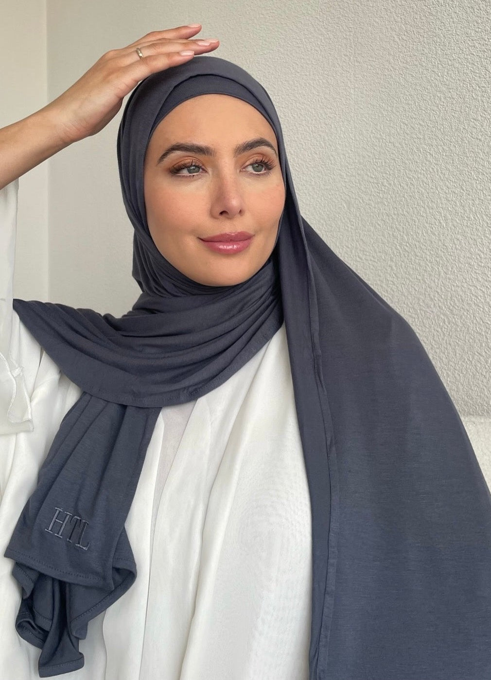 Modest islamic clothing for women. Double stitched grey jersey hijab.