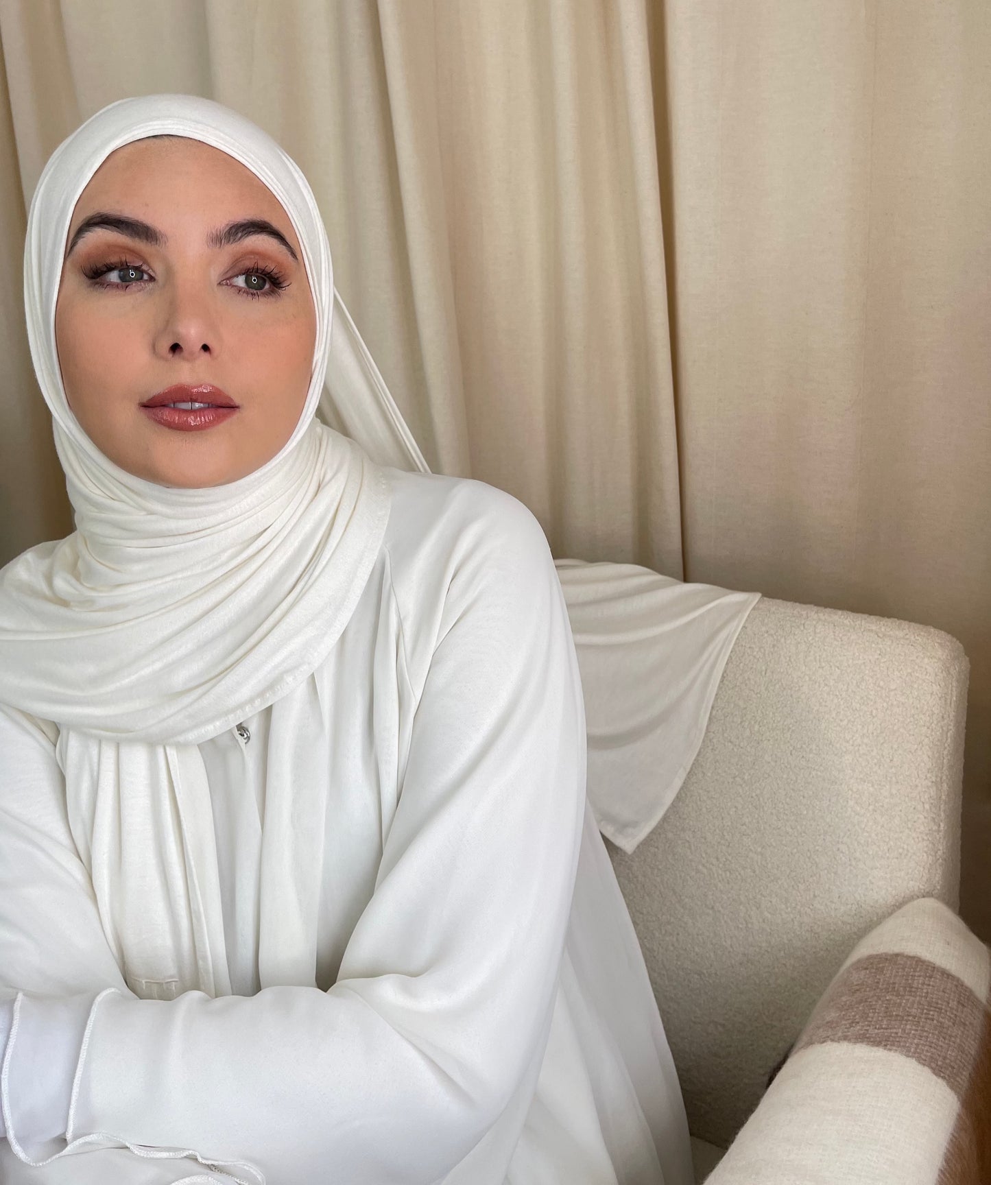 Muslimah covered in luxury hijab. Cotton jersey hijab sets UK with next day shipping.