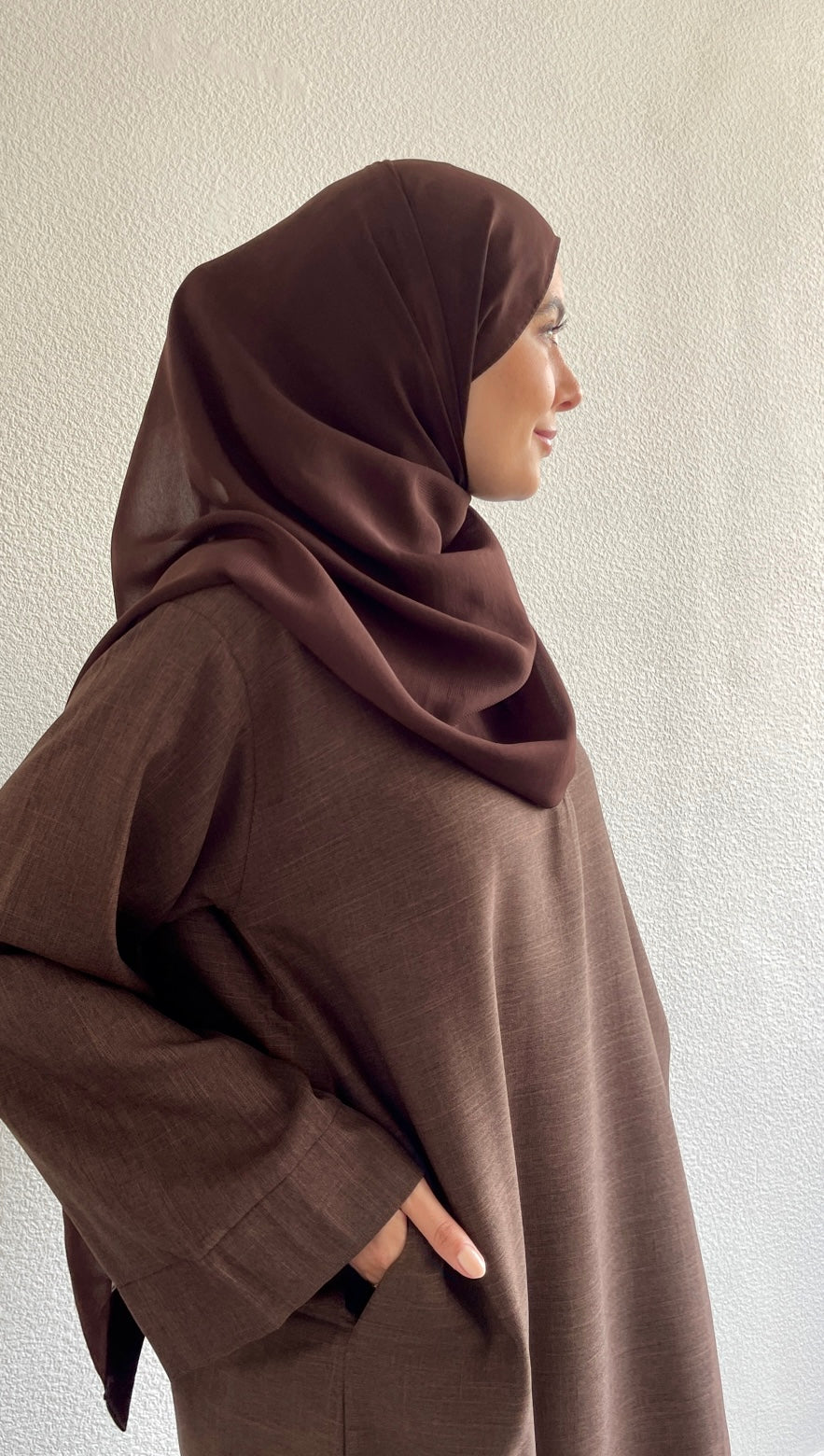 OVERSIZED PECAN LINEN CLOSED EVERYDAY ABAYA SET