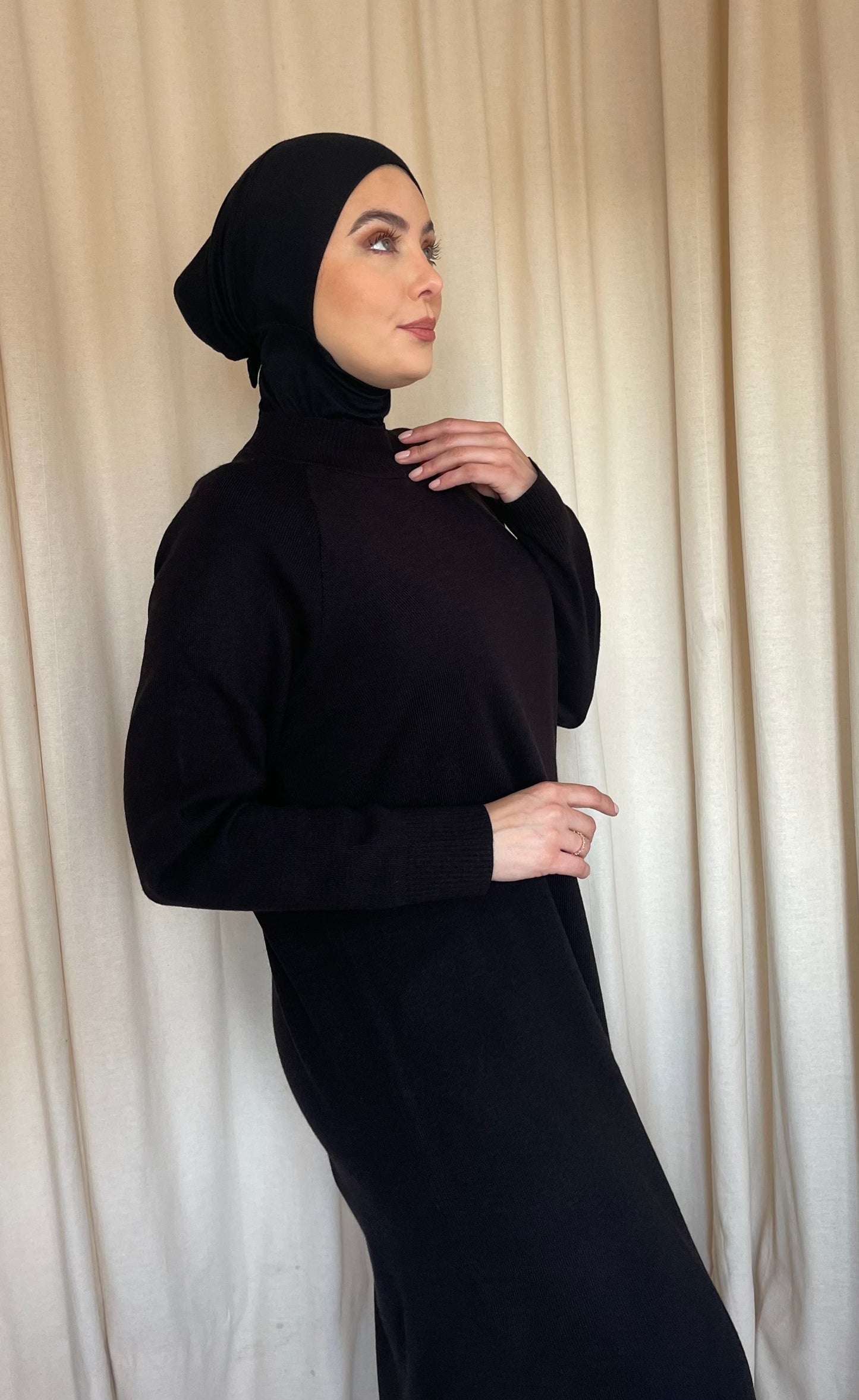 High Neck Knit Maxi Dress Oynx
