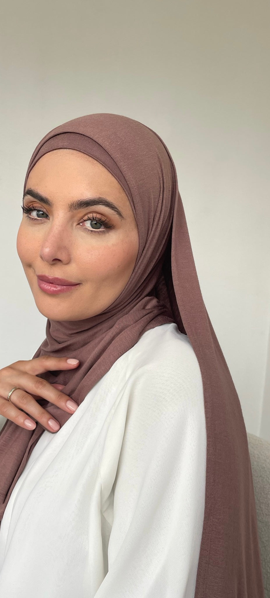 Muslimah covered in luxury hijab. Cotton jersey hijab sets UK with next day shipping.