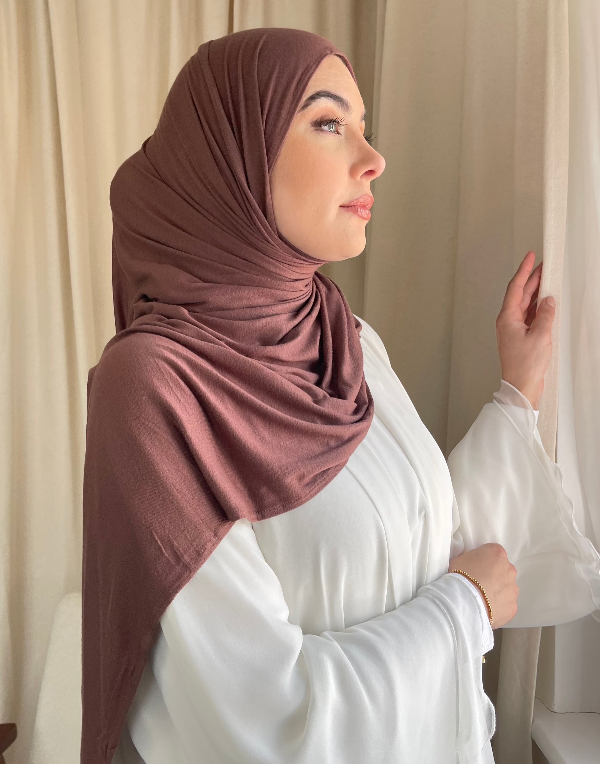 Modest muslim women in hijab. Maxi jersey hijabs from hayaa the label ltd