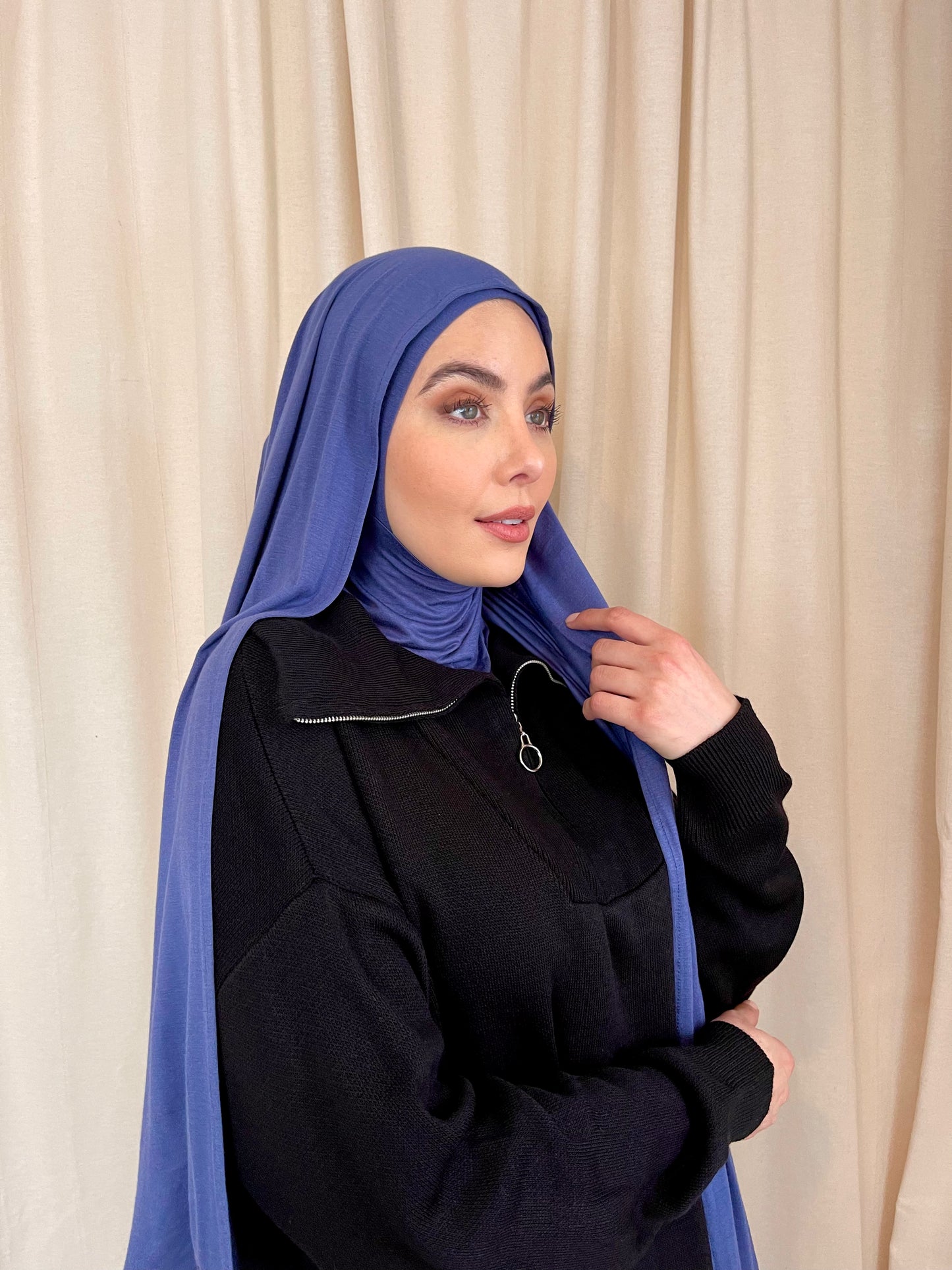Premium jersey hijabs with matching under caps. Muslim women wearing luxury hijab from hayaa the label ltd.
