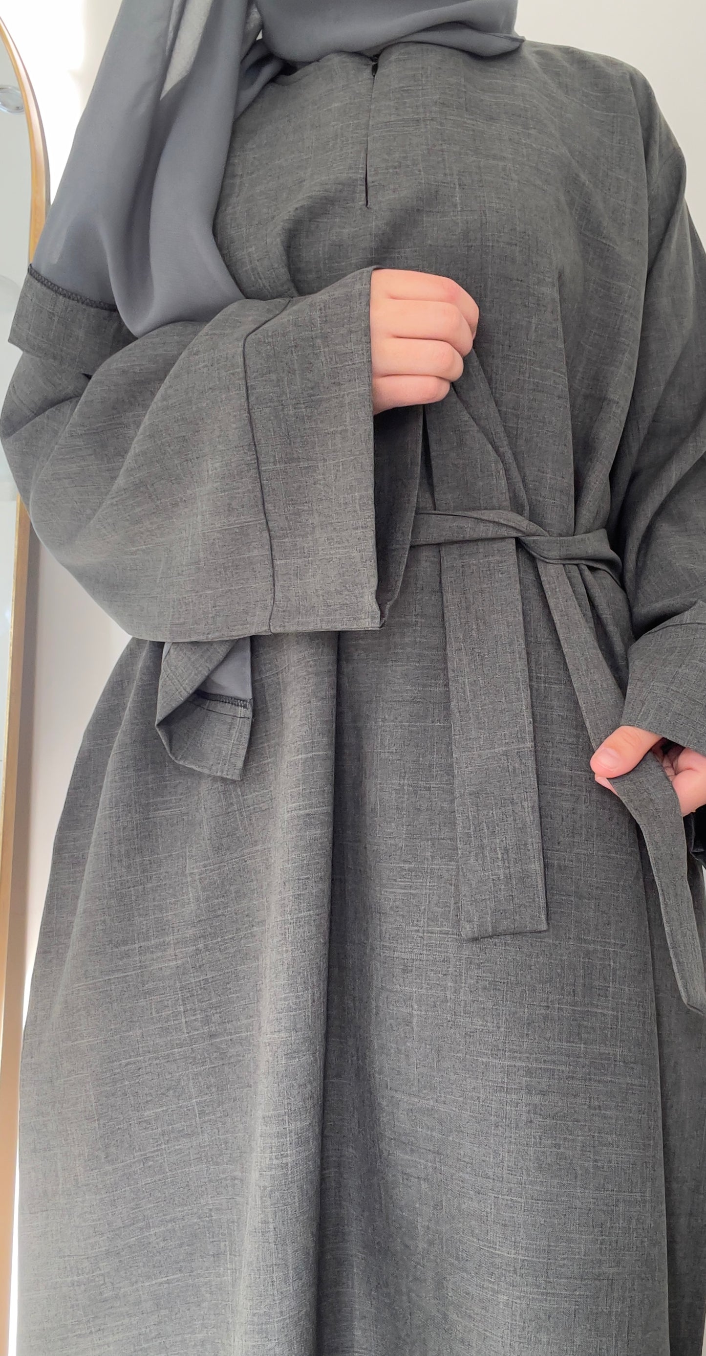 OVERSIZED CHARCOAL LINEN CLOSED EVERYDAY ABAYA SET