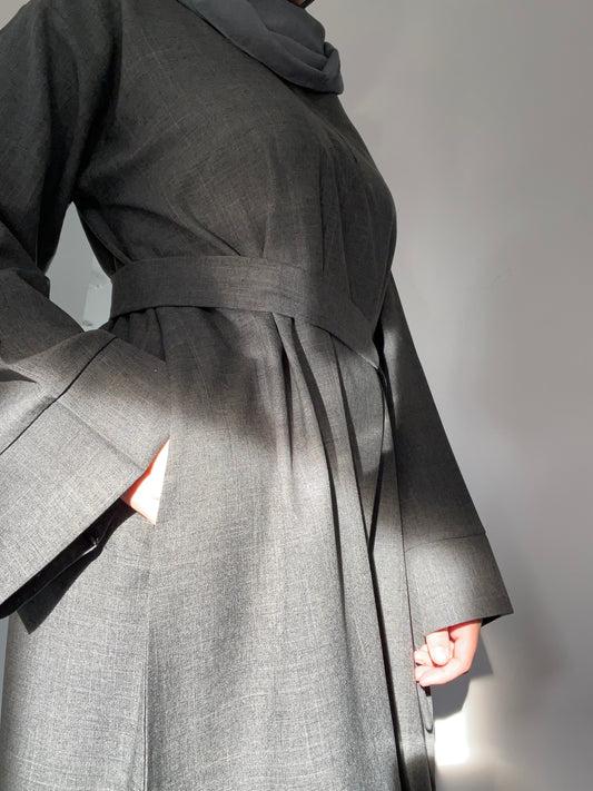 OVERSIZED CHARCOAL LINEN CLOSED EVERYDAY ABAYA SET