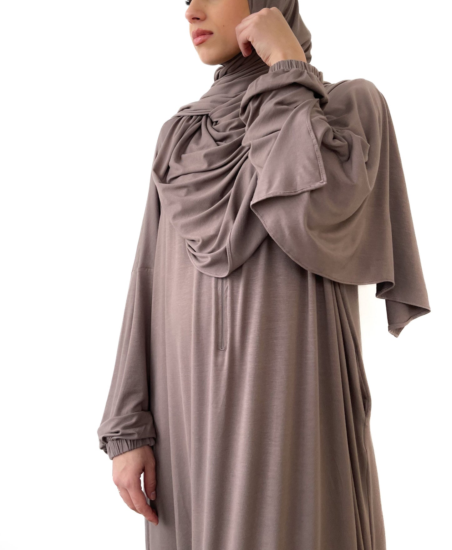 MUMMY & ME | LADIES ONE PIECE PRAYER ABAYA- DEEP TAUPE