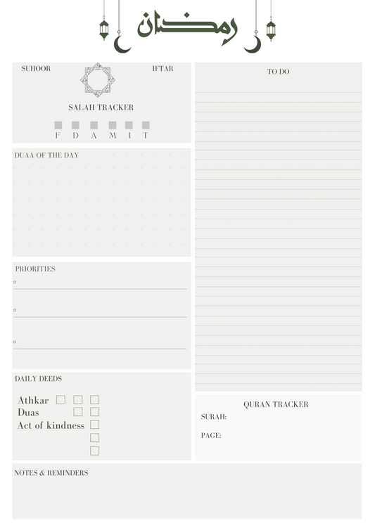 Ramadan Daily Tracker Pad 50 Pages