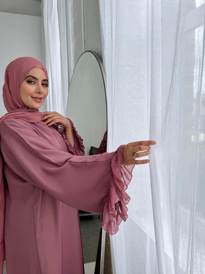 Ruffle Sleeve Detail Abaya- Pink Mauve