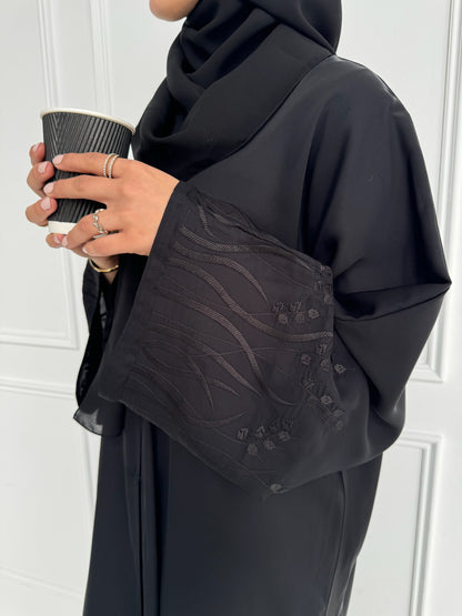 Embroidery Sleeve Detail Abaya- Black