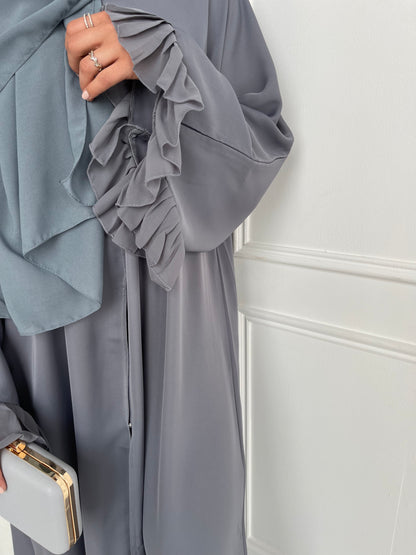 Ruffle Sleeve Detail Abaya- Slate