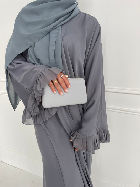 Ruffle Sleeve Detail Abaya- Slate