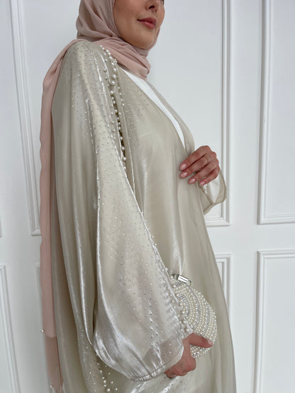 Sheer Pearl Abaya Champagne