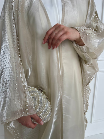 Sheer Pearl Abaya Champagne