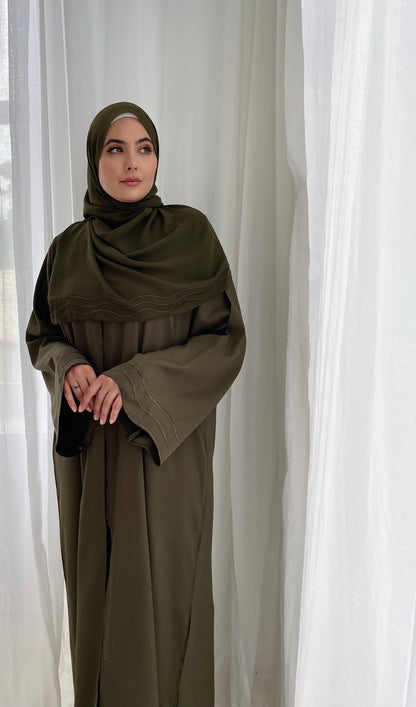 Embroidery Waves Detail Abaya- Army