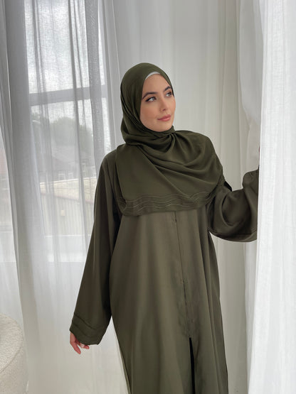 Embroidery Waves Detail Abaya- Army