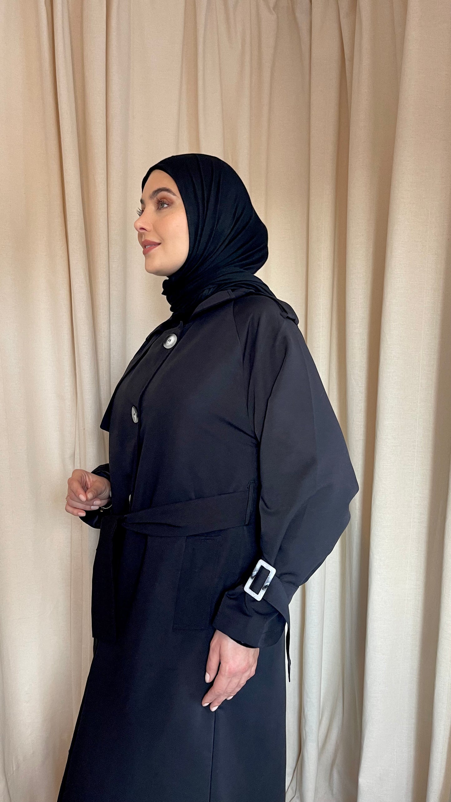 Maxi Abaya Trench Coat - Oynx