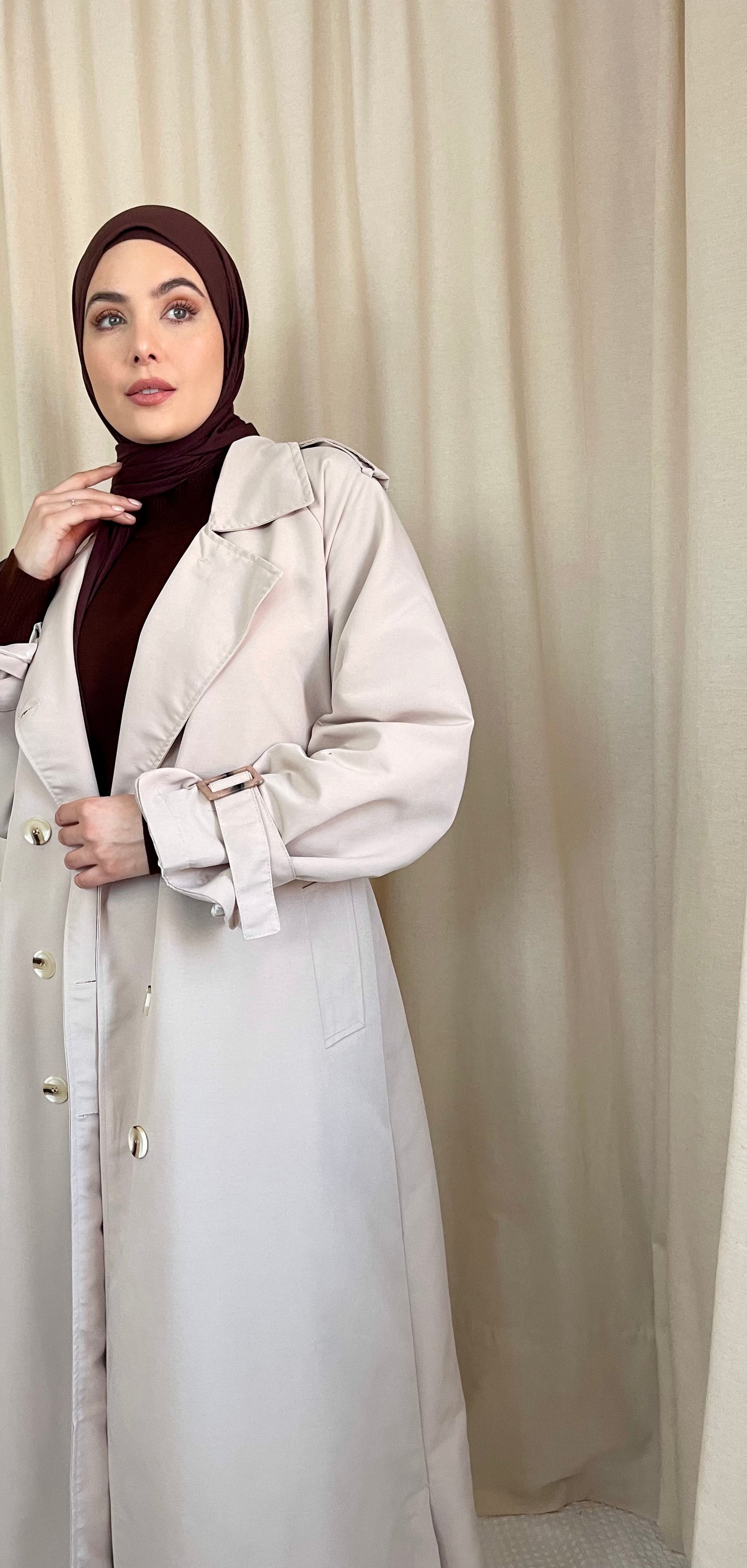 Maxi Abaya Trench Coat - Bone