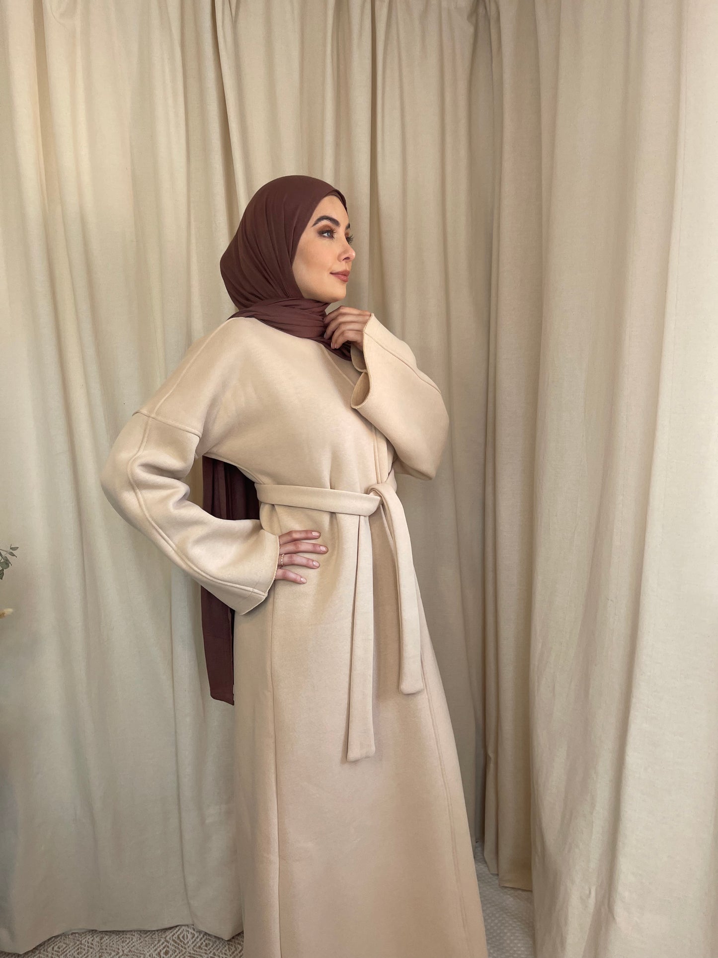 Bisque Cotton Thick Abaya Dress