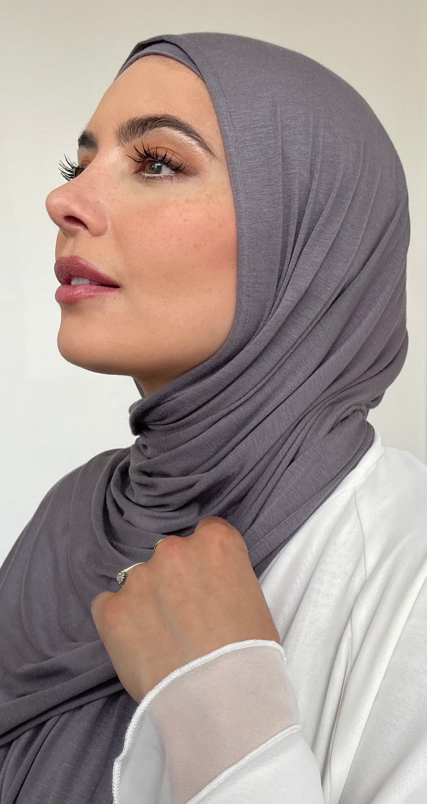 Muslimah covered in luxury hijab. Cotton jersey hijab set UK with next day shipping.