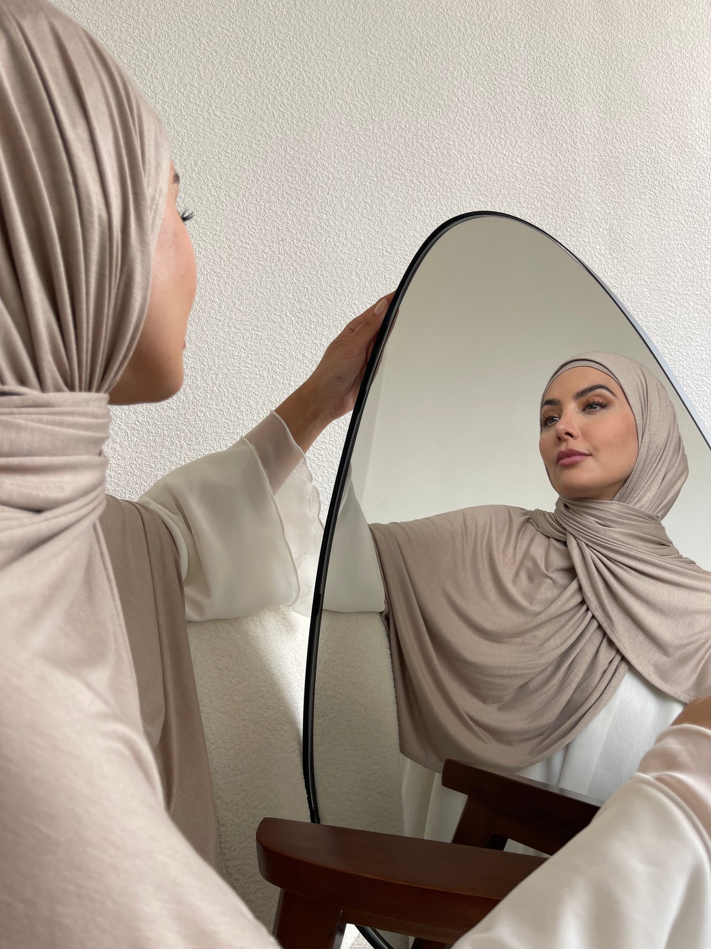 Muslimah covered in luxury hijab. Cotton jersey hijab sets UK with next day shipping.
