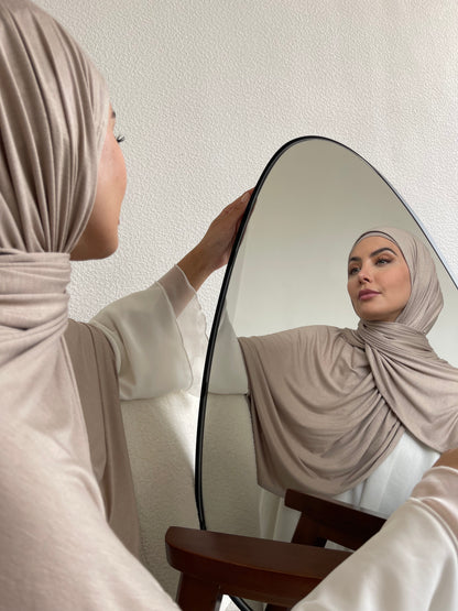 Muslimah covered in luxury hijab. Cotton jersey hijab sets UK with next day shipping.