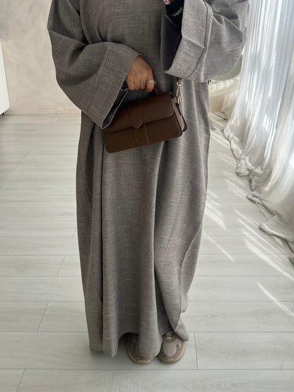 OVERSIZED TAUPE LINEN CLOSED EVERYDAY ABAYA SET