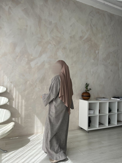 OVERSIZED TAUPE LINEN CLOSED EVERYDAY ABAYA SET